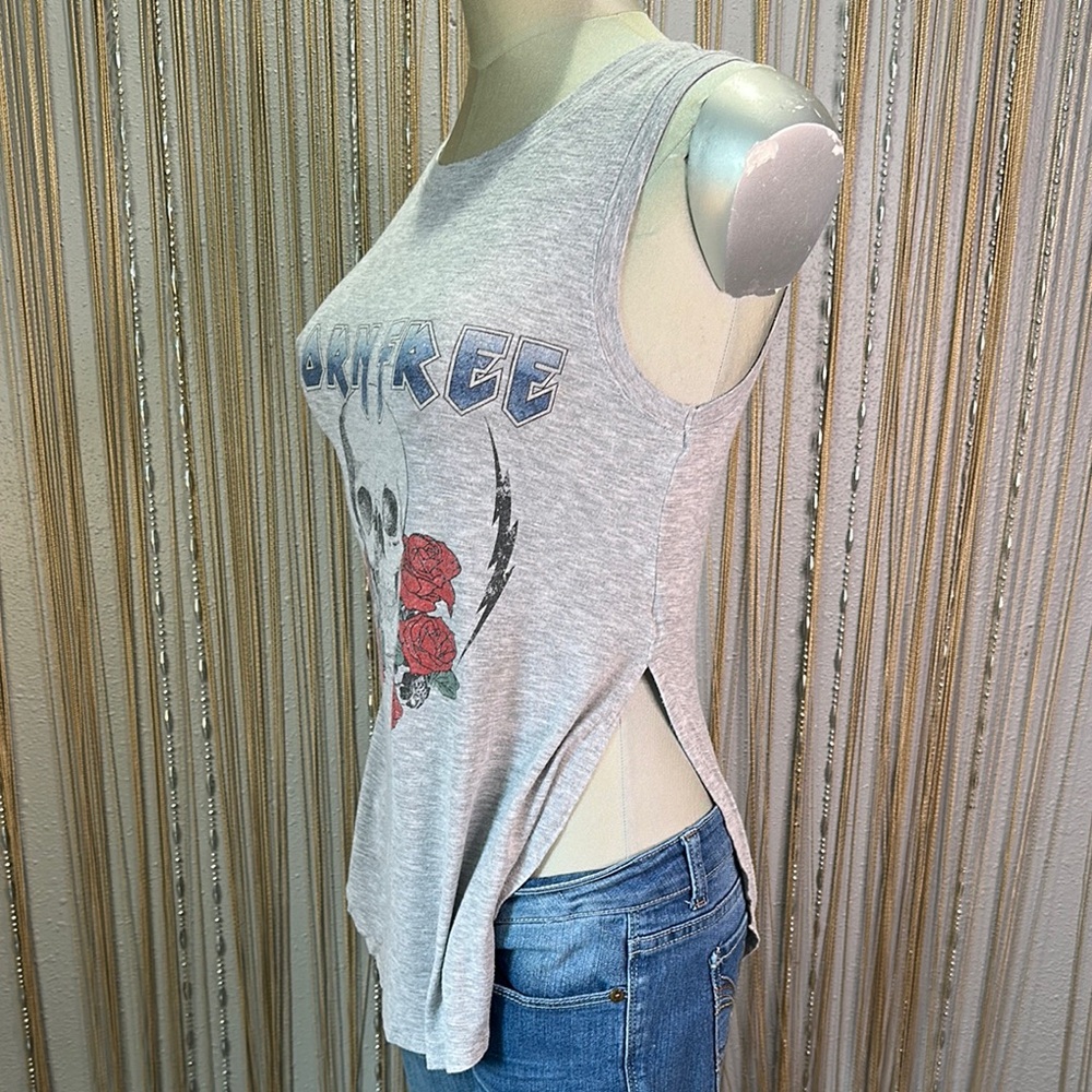 Gray Graphic Muscle Tee with Side Slits